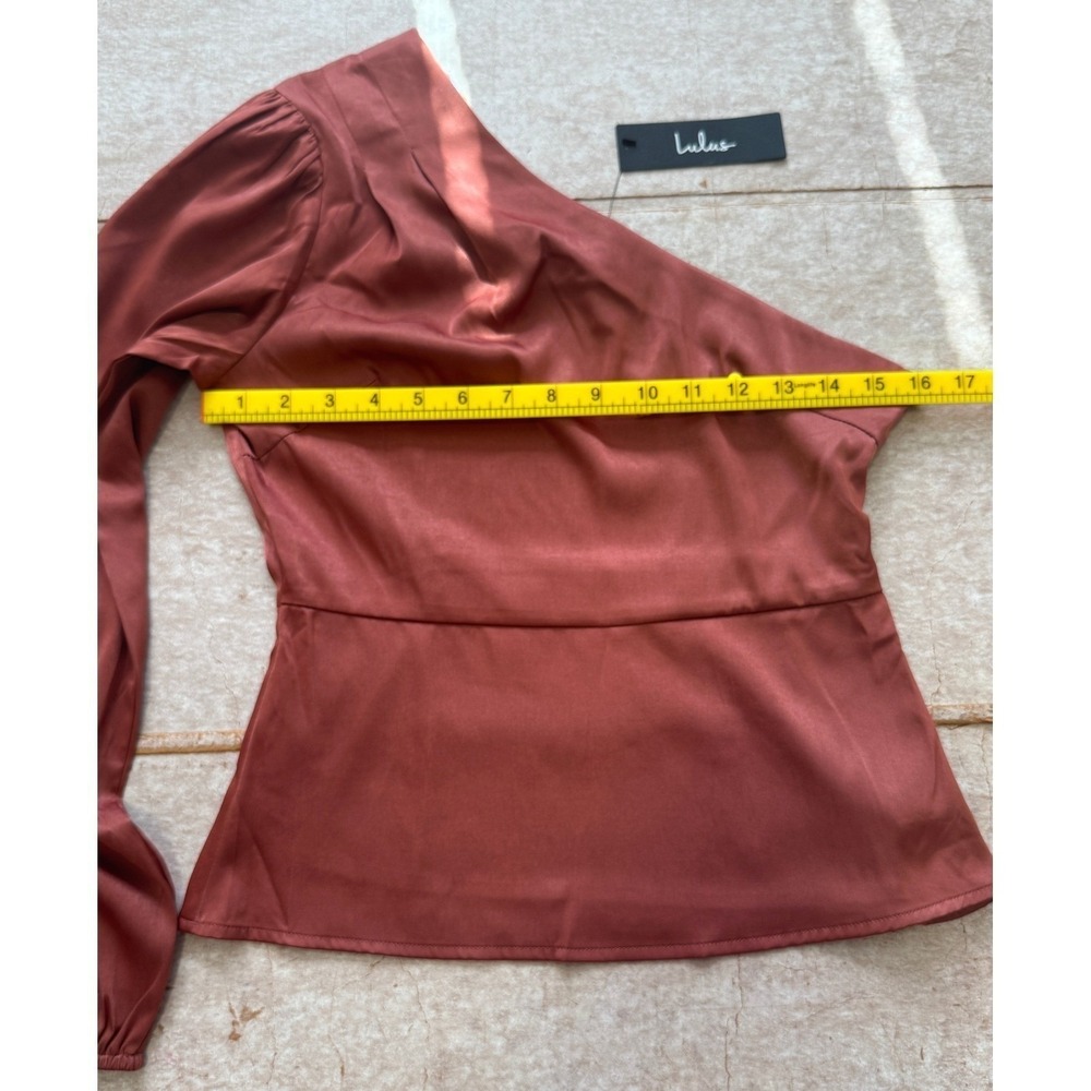Lulus One Shoulder Top Women XS Rust Rose Gold‎ Satin Cocktail NWT Bronze Top - Picture 6 of 8